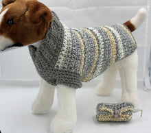 Load image into Gallery viewer, Gray, Yellow and White Sweater with Matching Poo Bag Holder