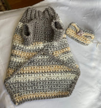 Load image into Gallery viewer, Gray, Yellow and White Sweater with Matching Poo Bag Holder
