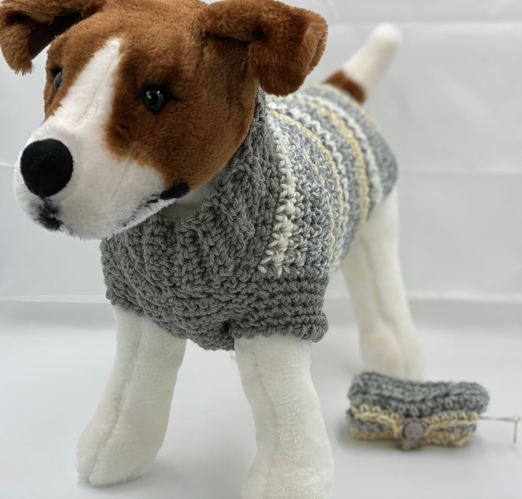 Gray, Yellow and White Sweater with Matching Poo Bag Holder