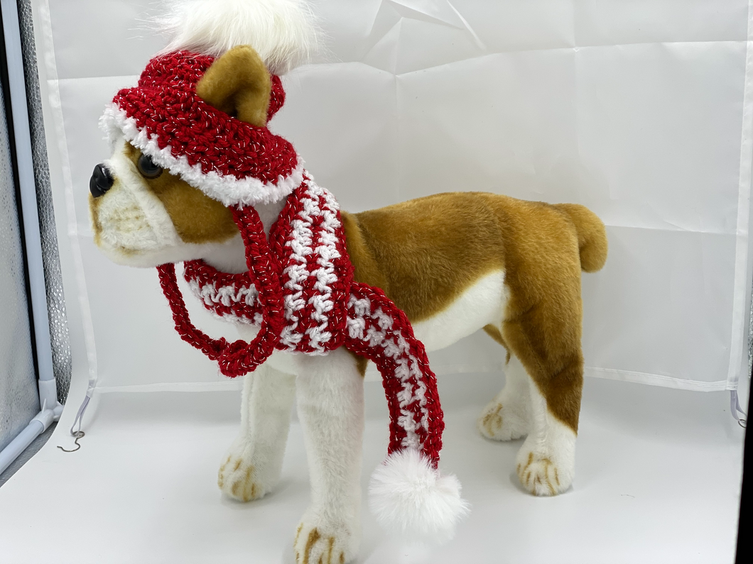 Red and White Hat and Scarf Set